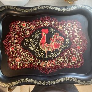 Decorative Black Tray with Rooster Design